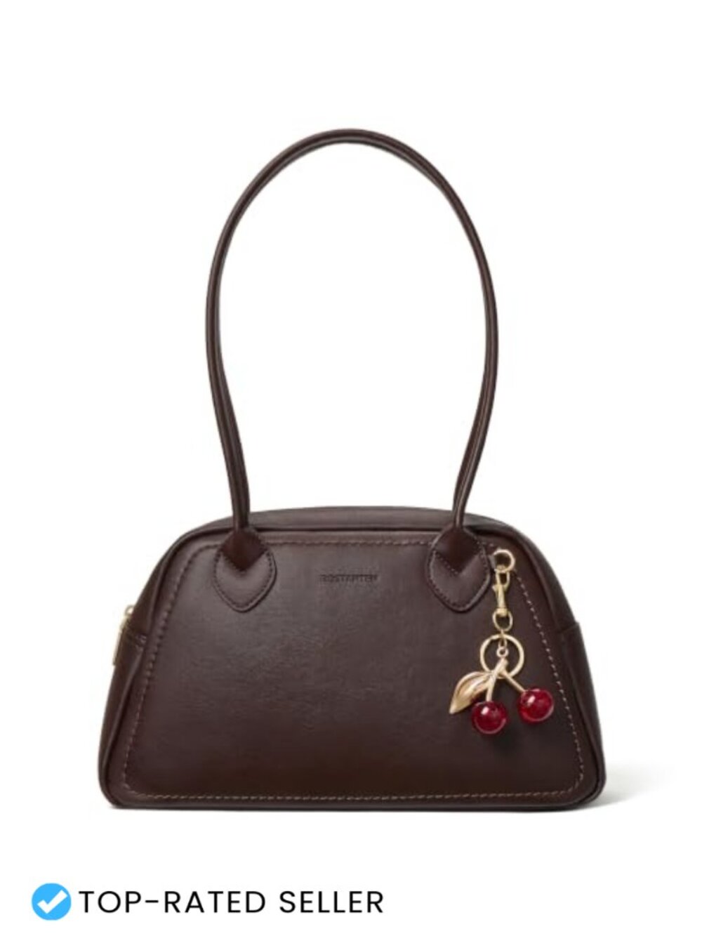 Vegan Leather Bowler Shoulder Bag with Cherry Charm, Medium